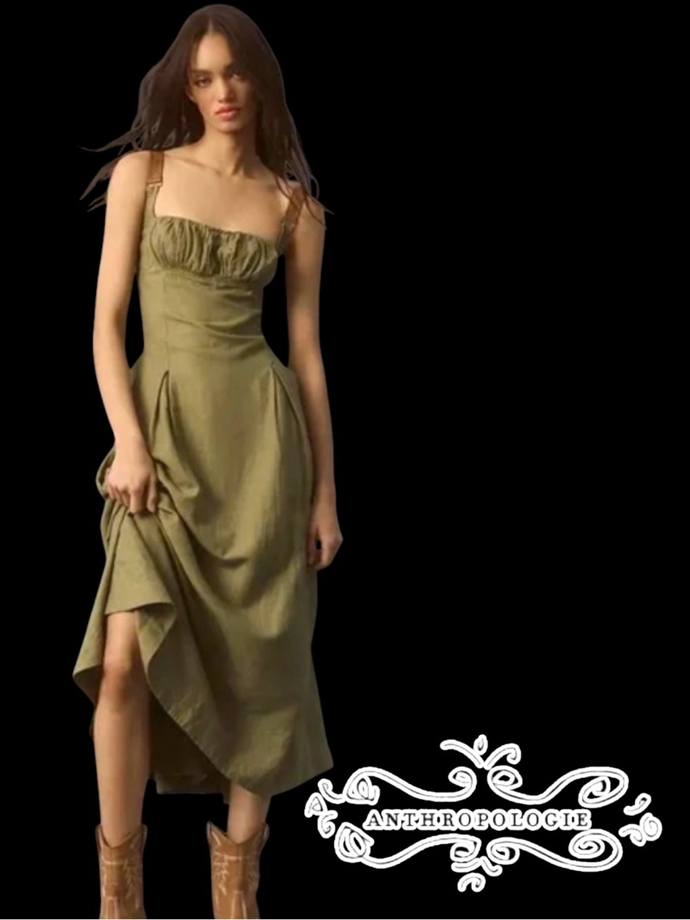 EUC Anthropologie Utility Square-Neck A-Line Midi Dress. Size Small